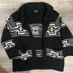 Pendleton Cardigan Womens Black Gray Western Aztec Navajo Chunky Knit Sweater